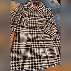 Women's Catherine Black and White Houndstooth Swing Coat, Size Large, 12-14